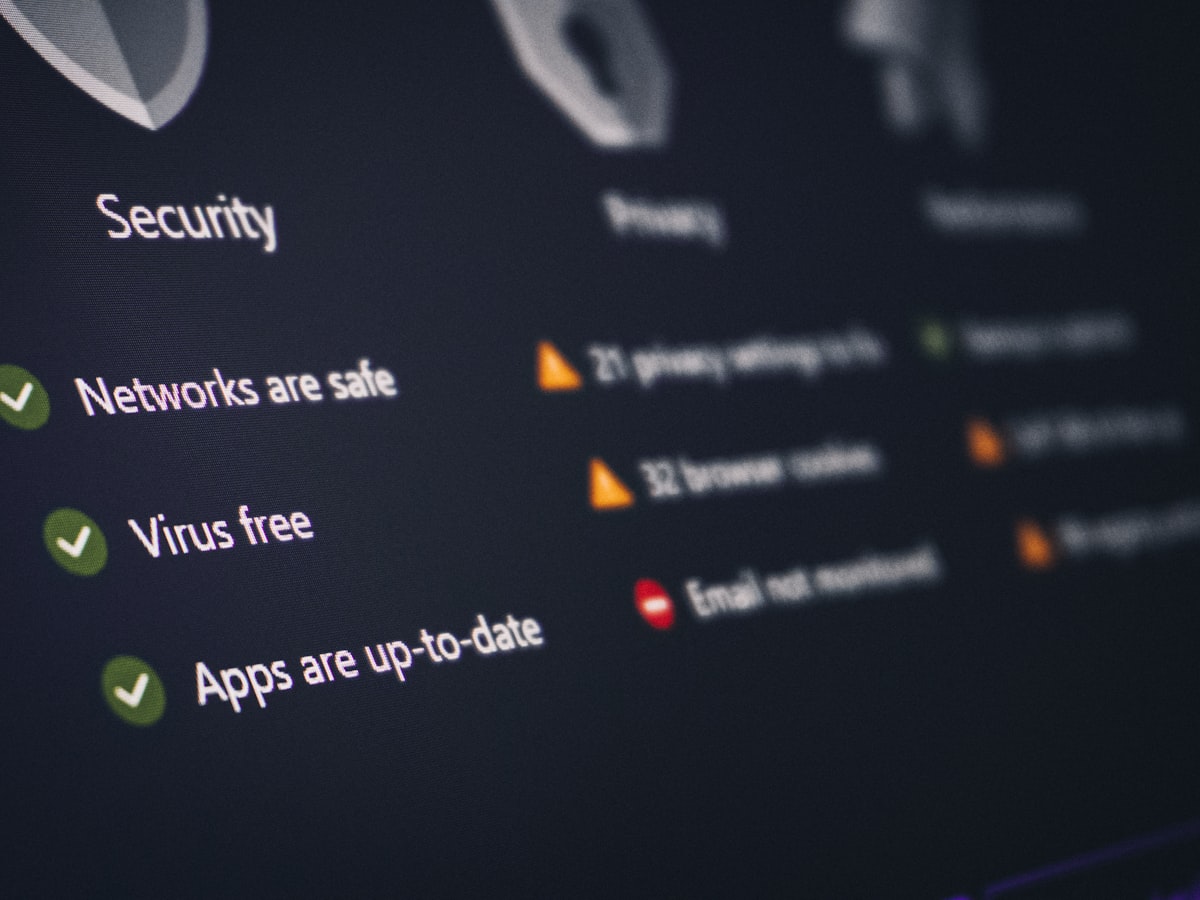 Security status dashboard on a laptop screen
